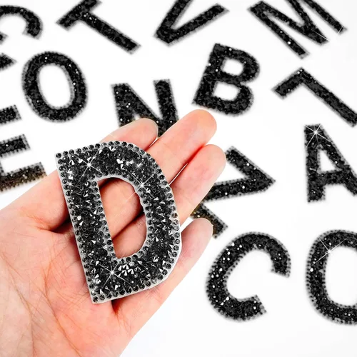 Vista 2 de WILLBOND - 37 piezas de calcomanías de letras con strass grandes, alfabeto de purpurina, número de cristal, calcomanías brillantes autoadhesivas