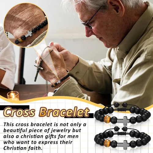 Vista 5 de Cunno Juego de 12 Pulseras de Cruz Cristiana al Por Mayor, Pulseras de Cuentas de Cruz Religiosa para Mujeres y Hombres, 12 Cosas de Cuentas