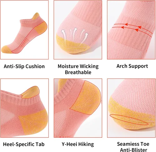 Vista 3 de BUDERMMY Calcetines de tobillo para mujer atléticos de algodón acolchados 6 pares de calcetines de entrenamiento para mujer