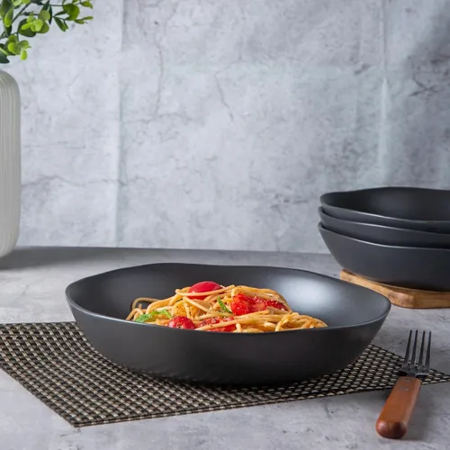 Vista 3 de AmorArc 9.75'' de cerámica cuencos grandes para pasta, juego de 4 cuencos planos de gres de 38 onzas para servir, cuencos aptos para horno
