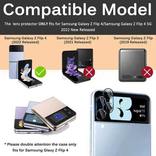 Vista 2 de Miimall - Protector de lente de cámara compatible con Samsung Galaxy Z Flip 4, vidrio templado de dureza 9H, antiarañazos, compatible con funda