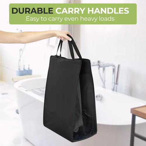 Vista 6 de Fentec Cesta colgante para la ropa sucia, cesta de lavandería colgante, bolsa delgada para ropa sucia con asas, cesta colgante portátil para Negro
