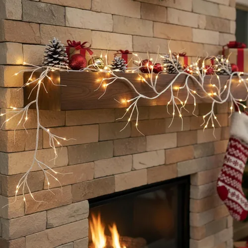 Vista 3 de Vanthylit Guirnalda de Navidad iluminada, guirnaldas de abedul blancas de 6 pies con 48 luces LED blancas cálidas, impermeable, para exteriores