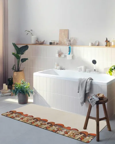 Vista 4 de Tapete de baño antideslizante con diseño de hongos del bosque, tapete de baño de secado rápido y absorbente, tapete de ducha de tierra de diatomeas