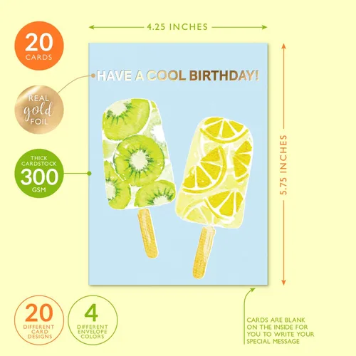 Vista 2 de Sweetzer & Orange Tarjetas de feliz cumpleaños con sobres y caja surtida. Juego variado de 20 tarjetas de cumpleaños surtidas con sobres, paquete a
