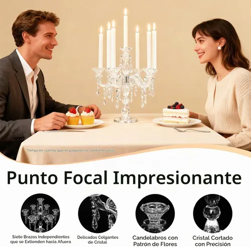 Vista 7 de Portavelas de cristal, candelabro Crystall, centro de mesa moderno de 7 brazos, candelabro cónico de cristal, centro de mesa de boda familiar, 14