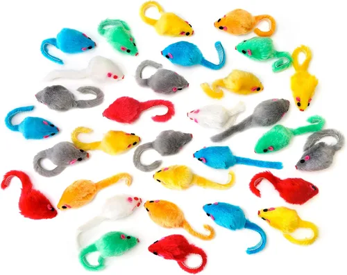 Vista 9 de CHIWAVA 36PCS 4.1 '' Peludo Gato Juguete Ratones Sonajero Pequeño Ratón Gatito Juego Interactivo Colores Surtidos