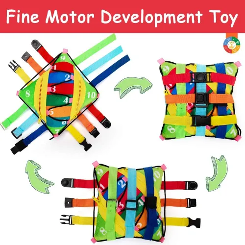 Vista 4 de teytoy Juguetes sensoriales de almohada con hebilla para niños pequeños, juguetes de viaje para niños de 1 a 3 años, aprendizaje de habilidades
