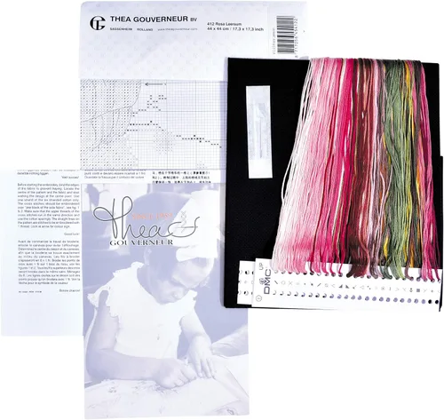 Vista 3 de Thea Gouverneur - Kit de punto de cruz con cuentas - Rosa Leersum - Aida Black - 18 unidades - Kit de bordado para adultos - Hilos de bordado DMC