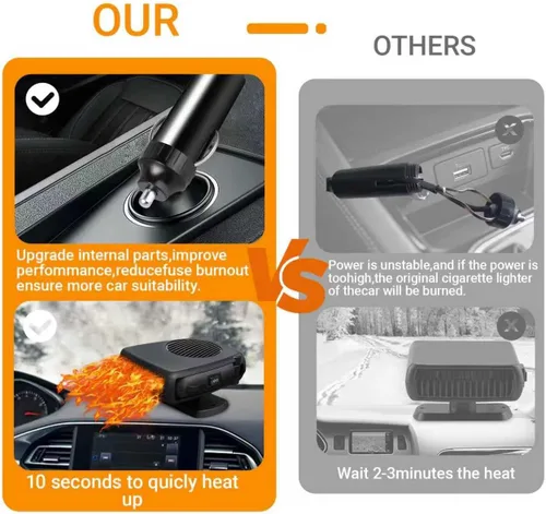 Vista 9 de Calentador y ventilador de coche de 12 V 200 W, descongelador portátil de modo dual, giratorio de 360° para desempañar el parabrisas del calentador