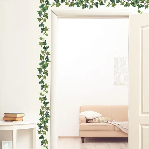 Vista 4 de Calcomanías de pared de vid verde, hojas colgantes, calcomanías de pared de plantas verdes, calcomanías de arte de pared extraíbles, mural de vinilo