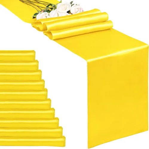 Vista 20 de Paquete de 20 caminos de mesa dorados de satén de 12 x 108 pulgadas de largo para bodas, decoraciones para fiestas de cumpleaños, banquetes