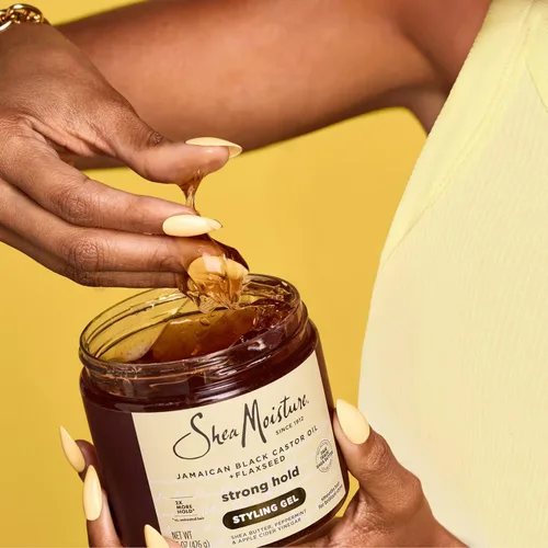 Vista 5 de SheaMoisture Gel de peinado de fijación fuerte + aceite de ricino negro jamaicano que da un estilo controlado, retención durante todo el día