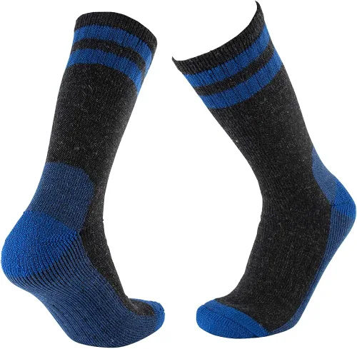 Vista 5 de CEREBRO Calcetines de lana merino para hombre, calcetines acolchados a media pantorrilla, que absorben la humedad, calcetines de senderismo