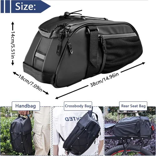 Vista 8 de Bolsa trasera para bicicleta reflectante, resistente al agua, bolsa de almacenamiento para maletero de bicicleta, bolsa de transporte para pecho