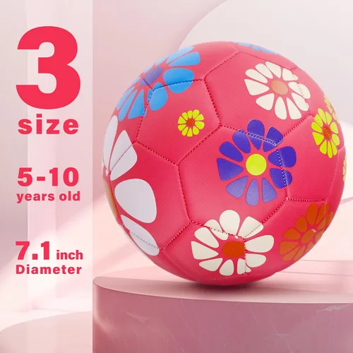 Vista 2 de Soccer Balls Size 3 for Girls Soccer Ball for Kids Aged 4-6 6-8 Beginners Outdoors Sports Ball Recreation Playing Ball Birthday Christmas Back to