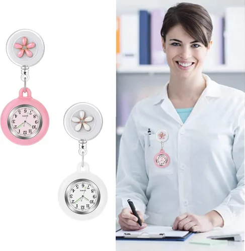 Vista 3 de PWOSI Reloj de enfermera con puntero brillante en la oscuridad, reloj de enfermería, reloj de clip, reloj de solapa, reloj de enfermería con segunda