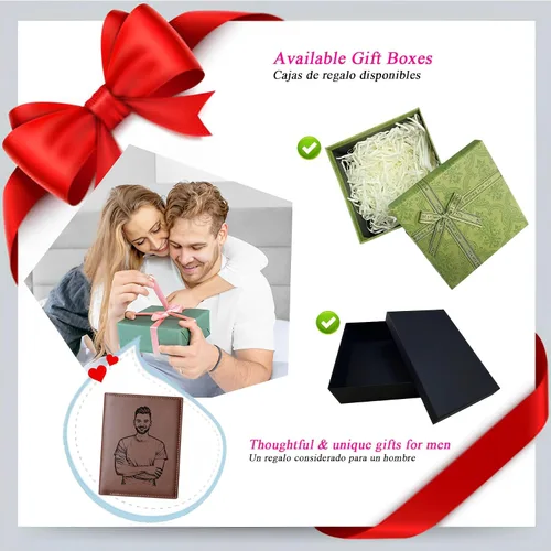 Vista 2 de Fudeeluyee Carteras personalizadas para hombre, con foto grabada, monograma, carteras personalizadas para hombre con foto grabada, bolso de cuero