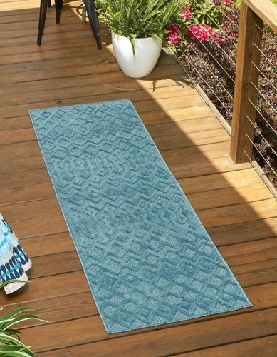 Vista 29 de Unique Loom Alfombra de área de la colección texturizada Trellis para exteriores, color osage, 2 x 3 pies, rectangular, color aguamarina