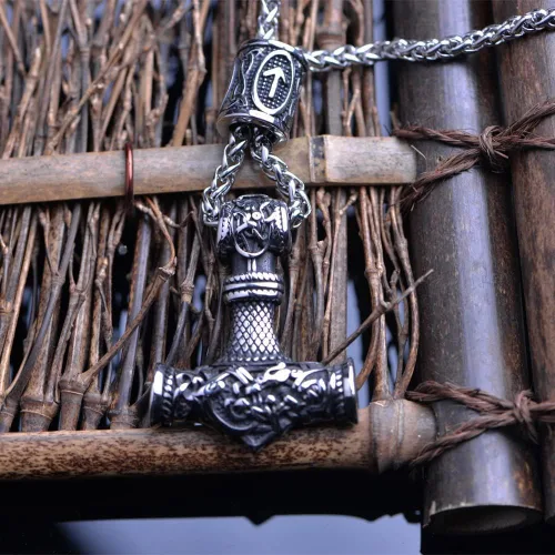 Vista 7 de LANGHONG Collar de martillo de Thor vikingo nórdico collar Mjolnir para hombre joyería de talismán