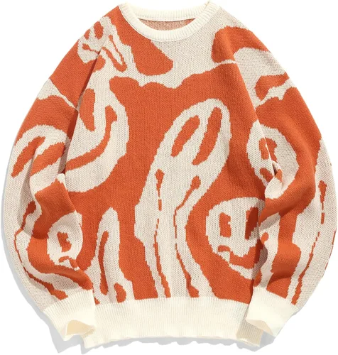 Vista 57 de ZAFUL Y2K - Suéter casual con estampado de llama estética para hombre, suéter de punto holgado, manga larga, cuello redondo