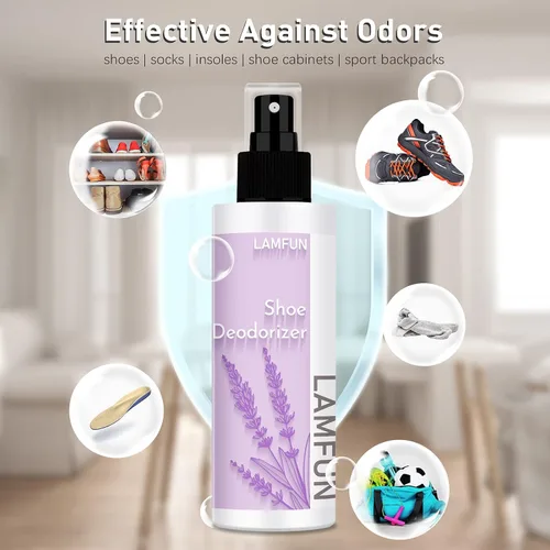 Vista 4 de Eliminador de olores de zapatos, desodorante en aerosol para zapatillas apestosas o pies malolientes, desodorante natural para zapatos y desodorante
