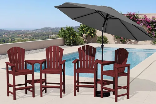 Vista 42 de KINGYES Aruba - Juego de 4 sillas Adirondack altas de HDPE con bandejas de conexión dobles, silla Adirondack de altura de barra en relieve para 2