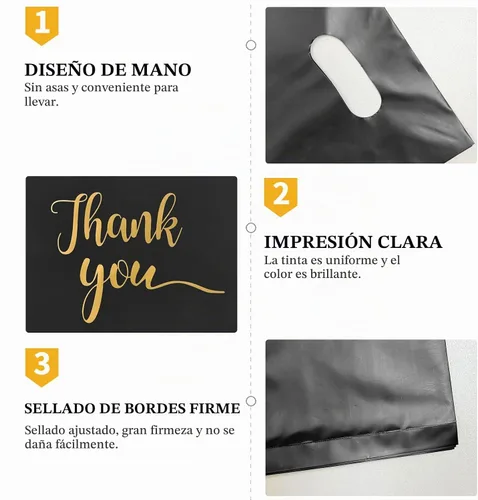 Vista 3 de Bolsas de agradecimiento para negocios pequeños, bolsas de mercancía de plástico extra gruesas con asas para venta al por menor, bolsa de compras