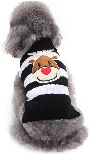 Vista 4 de Suéter de dos patas de algodón acanalado para Halloween, cuello alto a rayas alces estampado de Navidad para Teddy, Chihuahua, Shih Tzu, Yorkshire