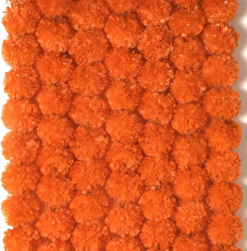 Vista 8 de 5 guirnaldas de caléndula para decoración, flores artificiales de caléndula de 5 pies, decoraciones Diwali para el hogar, cabezas de caléndula