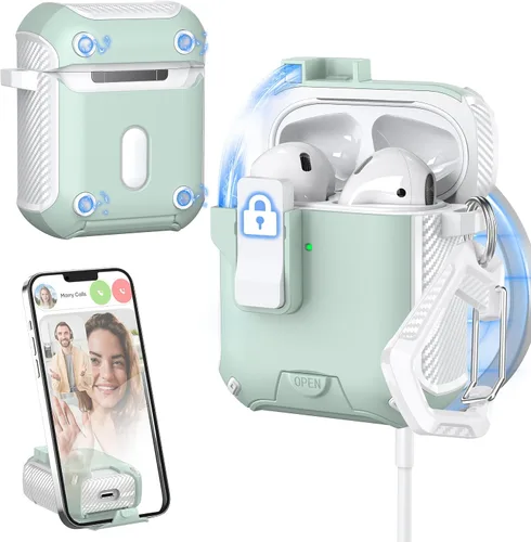 Vista 13 de Funda para Estuche de AirPods de 2ª/1ª Generación, Compatible con Magsafe, Bloqueo Automático Magnético, Puerto de Carga a Prueba de Polvo y Diseño