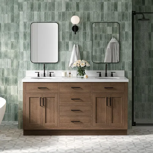 Vista 68 de ARIEL Hepburn - Tocador de baño de 30 pulgadas con fregadero, madera maciza, encimera y protector contra salpicaduras de cuarzo blanco puro de 1.5