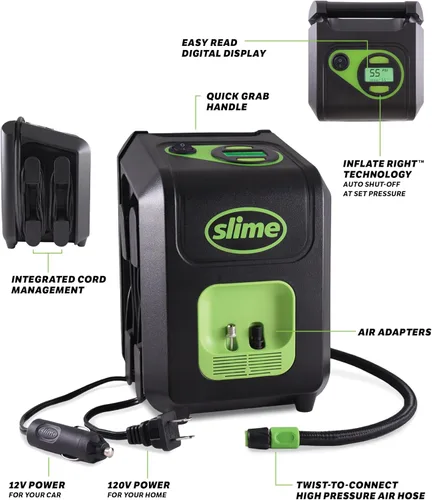 Vista 7 de Slime 40052 Inflador de neumáticos, enchufe portátil para automóvil y hogar, SUV, compresor de aire 4x4, apagado automático Inflate Right