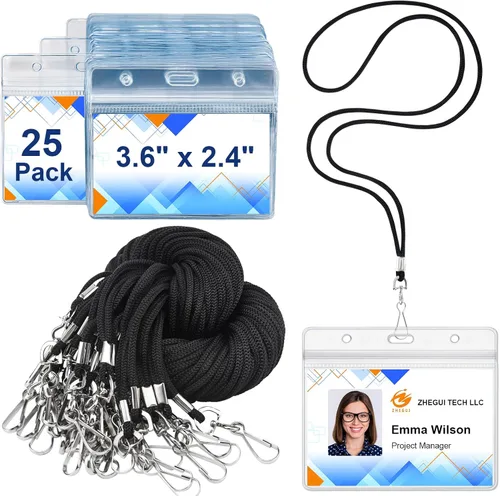 Vista 10 de Paquete de 100 cordones para tarjetas de identificación con soporte Breakaway Negro