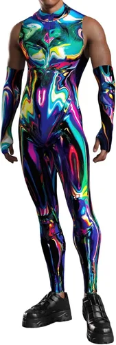 Vista 6 de Traje unisex con estampado 3D de Halloween, para fiesta, con cremallera frontal, traje de cosplay con sobremangas Amarillo Azul Naranja Rojo