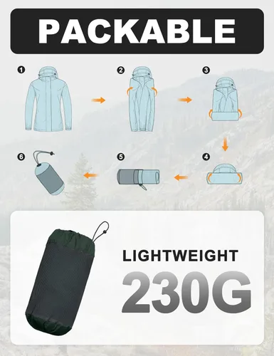 Vista 6 de Little Donkey Andy Women's Packable Waterproof Hooded Rain Jacket verde bosque oscuro
