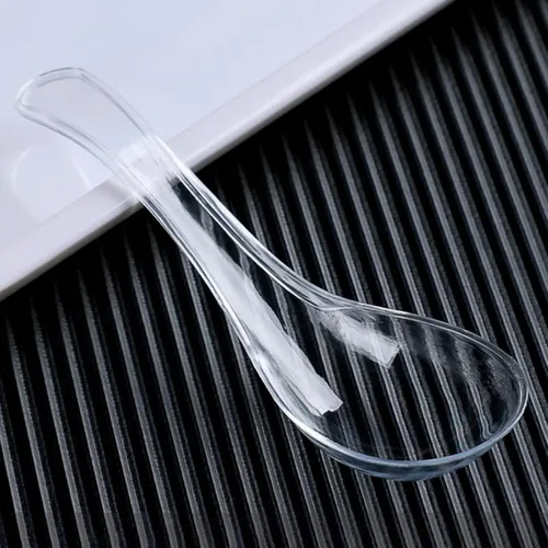 Vista 3 de 50 cucharas de sopa asiáticas desechables de plástico transparente – Cucharas de degustación y platos delanteros, cubiertos de plástico