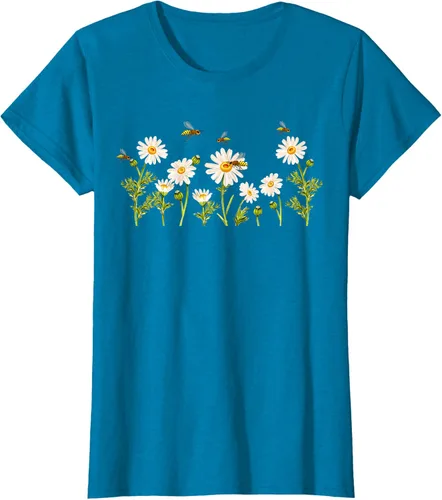 Vista 105 de Marguerites Daisy - Camiseta de verano con margaritas de jardín de flores, Negro, S