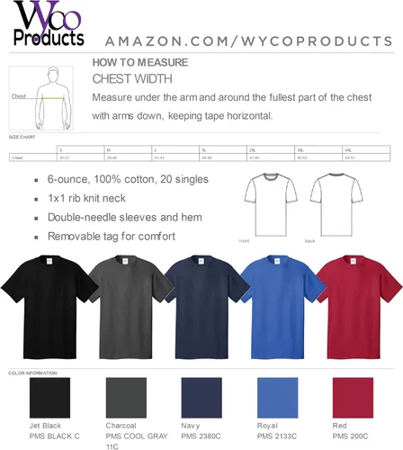 Vista 2 de WYCO Products Camiseta oscura en negro, carbón, rojo, azul real o azul marino Personalización DTG