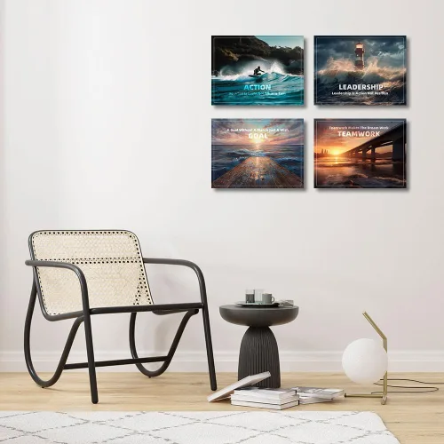 Vista 2 de Lienzo con citas inspiradoras, pintura decorativa motivacional, paisaje, adecuado para biblioteca, oficina, sala de estar, mesa, colgante, paquete