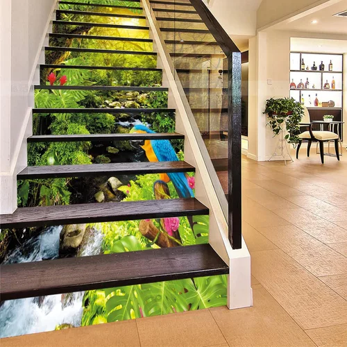 Vista 7 de artfanke 13 piezas de adhesivos 3D de amanecer en la playa - Adhesivos para escalones de pelar y pegar para decoración de hogar y oficina - 39,37" x