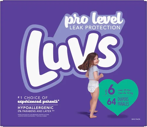 Vista 14 de Luvs Pañales de bebé talla 1, pañales Bluey de Protección Platinum para día y noche, talla 1, 48 unidades (el embalaje puede variar)