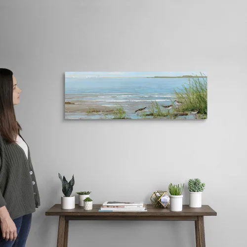 Vista 2 de Lienzo decorativo para pared, diseño de pájaro, diseño de playa de sandpiper