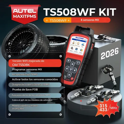 Vista 2 de Autel MaxiTPMS TS508WF Kit 2026, herramienta de programación TPMS con 8 piezas de sensores 315 433MHz (209$), versión WiFi de TS508 TS501 Pro