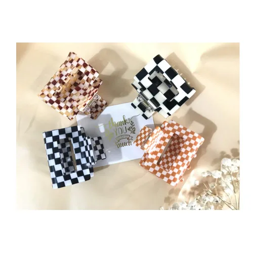 Vista 17 de Pinzas para el cabello a cuadros para mujeres y niñas, pinzas de pelo de moda para peinar con pinzas de garra, cabello grueso, forma rectangular