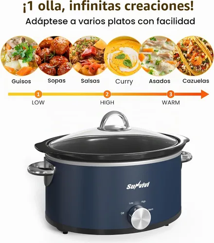 Vista 3 de Sunvivi Olla de cocción lenta de 3 cuartos de galón y mini calentador de alimentos con 3 ajustes de calefacción, olla de cerámica extraíble, tapa