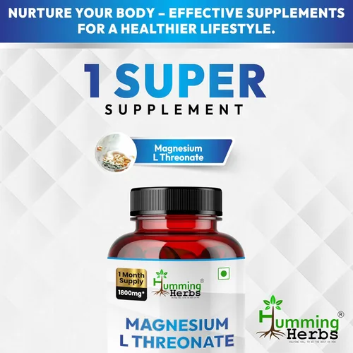 Vista 4 de Humming Herbs L-treonato de magnesio — 1,800 mg por porción (magnesio elemental 183 mg) — 90 cápsulas vegetarianas (30 porciones) — Apoyo