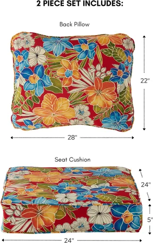 Vista 3 de Greendale Home Fashions Juego de cojines para exterior de 2 piezas de asiento profundo, Aloha Carmesí