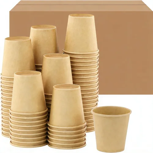 Vista 41 de Paquete de 100 tazas de café desechables de 8 onzas, tazas de papel desechables de color marrón a granel, tazas de café para té caliente, chocolate