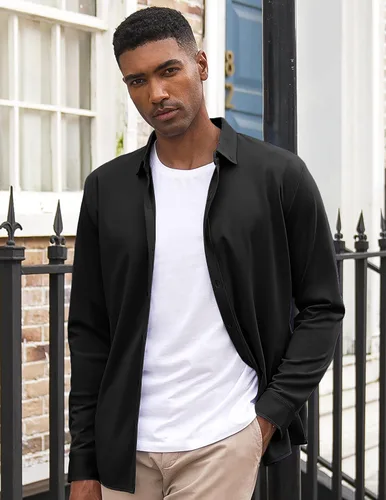 Vista 3 de COOFANDY Camisas de vestir casuales con botones y manga larga para hombre